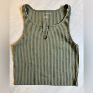 American Eagle Outfitters Olive Ribbed Notch Tank